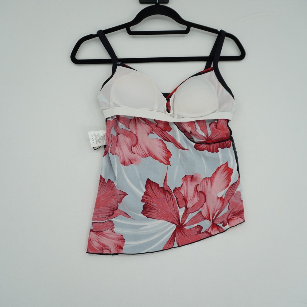 Caribbean Joe Red Tropical Floral Tankini Swim Top Asymmetrical Wrap Size 8 - Picture 5 of 8